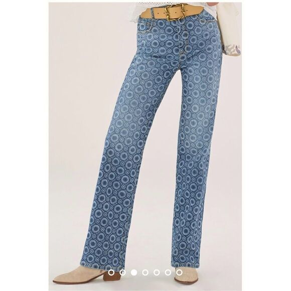 Anthropologie Pilcro The Icon Flare Bootcut Light Denim Jeans Boho Daisy 26 - Picture 3 of 4